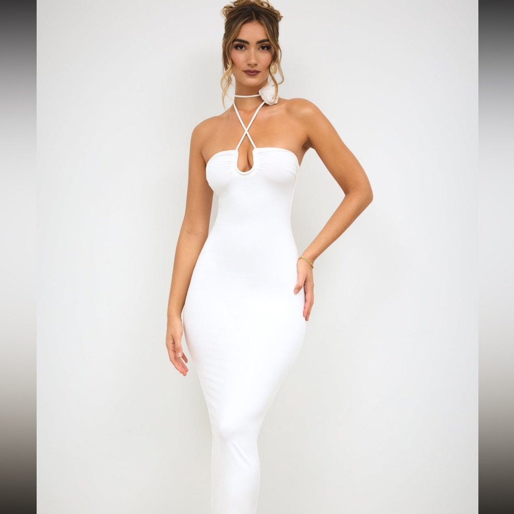 White oh Polly dress with rose detail worn once size US 6